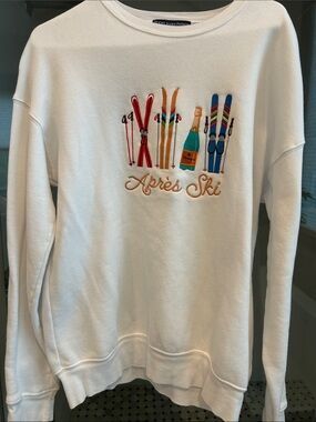 Kiel James Patrick White Crewneck Sweatshirt with Colorful Après-Ski Embroidery